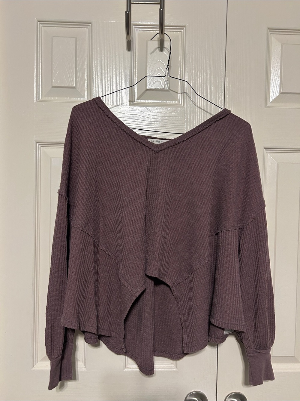 Free People V‑Neck Waffle Knit Sweater - Plum